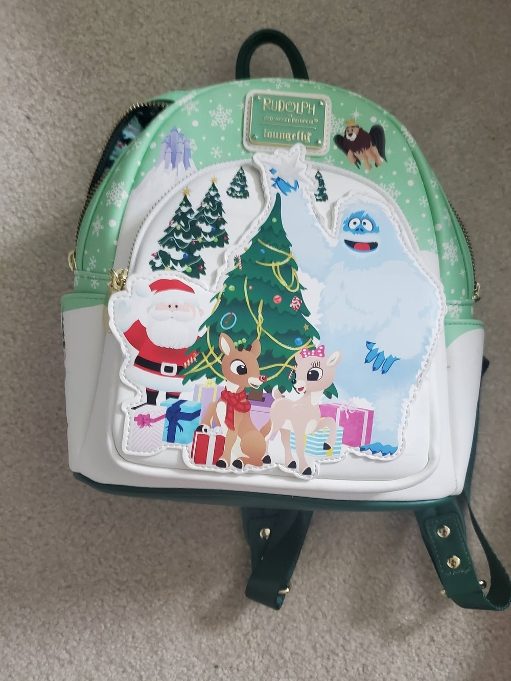 Loungefly Green White Holiday Rudolph Mini Backpack
